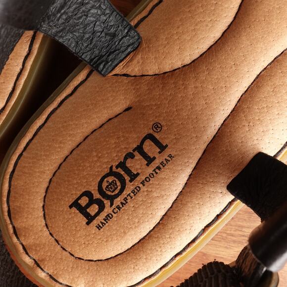 Born Sandals Womens SZ 8M BLK Inya Toe Loop Leather Boho Minimalist Flat Shoes - Picture 9 of 15